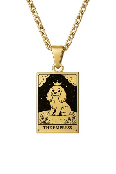 ArtinArt The Empress - Imparatoriçe Dog Tarot Card |   316L Gold Color Steel Necklace