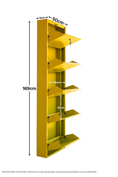 mobilyapratik Kilitli 5'li Metal Ayakkabılık - Sarı