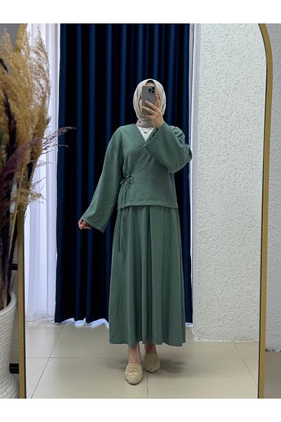 MİHRA STORE Serona Top Kimono Skirt Strawberry Set-Ek556 Mint