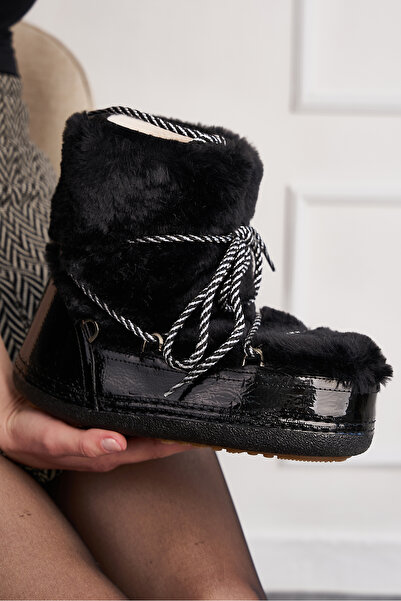 Nstil Μαύρες γυναικείες μπότες χιονιού - γούνινο, πλάτη, άνετη επένδυση, χοντρή σόλα 327