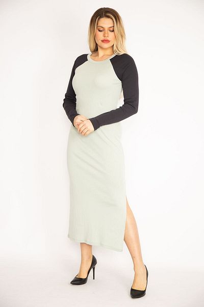 Şans Tekstil Women's Green Sleeve Detailed Long Dress 85n7277