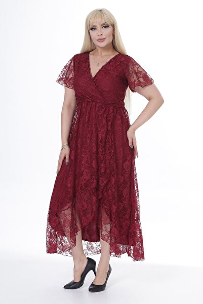 modayız Double Breasted Collar Plus Size Lace Dress 10B-2446