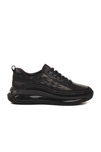 WALKWAY Black Genuine Leather Men's Flag Sneakers