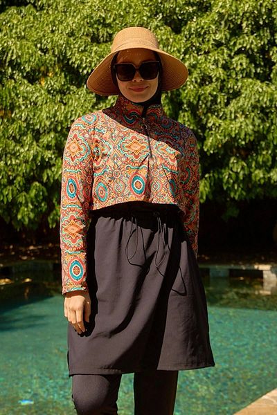 Starinci Mayo Costum de baie Hijab Model Mandala Neagră cu Husă