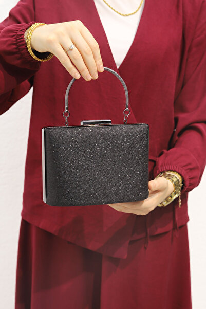 ROZA CANTA Kadın Siyah Simlikum Abiye , Clutch Gece Çantası