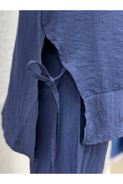 MİHRA STORE Glarus Side Drawstring Buttoned Wrinkled Strawberry Suit-Mf458 Navy Blue
