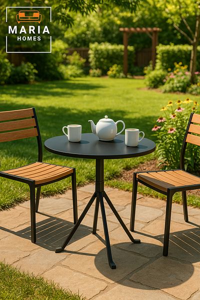 MARIA HOMES Modern Black Round Metal Café Table with Tripod Base