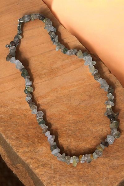 MakeWell Aquamarine Amethyst Diopside Quartz Calcite Stone Beach Set Necklace and Bracelet
