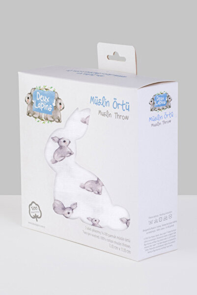 DEUX LAPINS 2'li Müslin Bebek Örtüsü Iconique Lapin ve Endless Mavi 100x100 cm