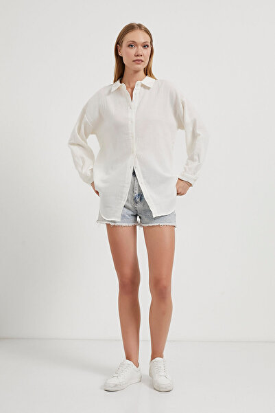 Arma Life Women's Long Sleeve Basic Thin Loose Muslin White Shirt