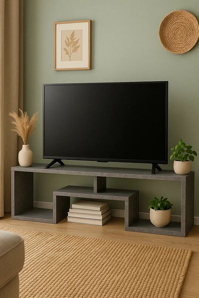 MARIA HOMES Modern Style Gray TV Stand – 160x30x50 cm Minimalist Open Shelf Media Console