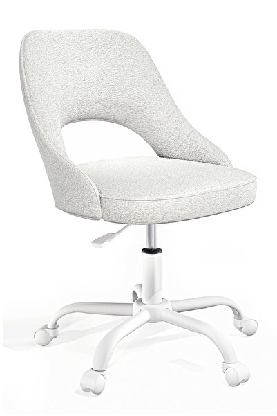 HAUSEBOX Sydney Peluş Kumaş - Çocuk Çalışma Sandalyesi (EKRU/BEYAZ METAL AYAK)