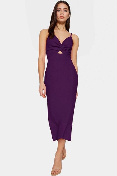 PayBuy Midi Length Knitted Crepe Dress V-Neck Cut Out Detail Durable Material Professional Appearance Comfortable and Stylish