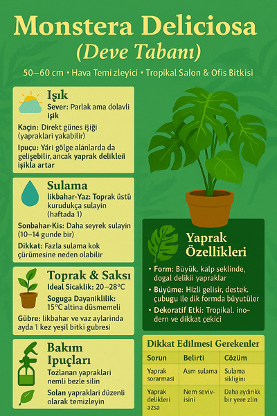 şengülca Monstera Deliciosa 50-60 cm.-Dev Yapraklı Monstera Salon Bitkisi. Dekoratif Deve Tabanı.