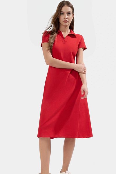 PayBuy Women's Polo Neck Knitted Midi Dress Cotton Comfortable Daily Use of Distinguished Material
