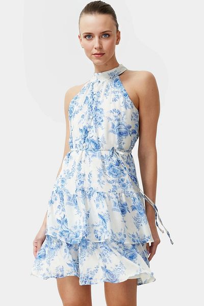 PayBuy Floral Pattern Halter Neck Mini Dress Lightweight Polyester Fabric Summer Casual Stylish Look