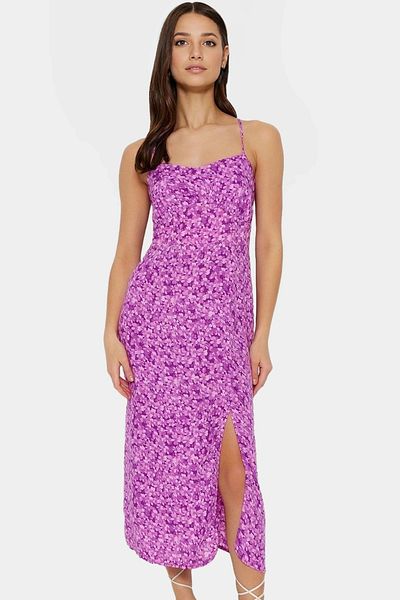 PayBuy Floral Pattern a Line Midi Dress Summer Woven Fabric Comfortable for Daily Wear