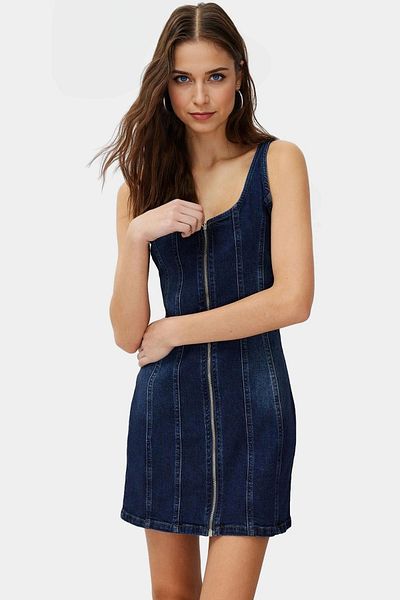 PayBuy Denim Crew Neck Fitted Mini Dress 99 Cotton Comfortable Casual Durable Material Elegantane Design