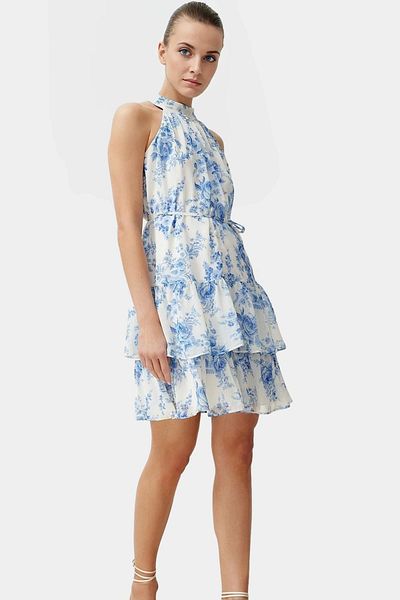 PayBuy Floral Pattern Halter Neck Mini Dress Lightweight Polyester Fabric Summer Casual Stylish Look