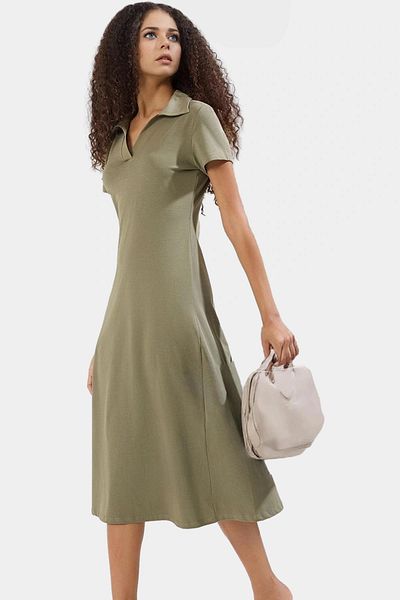 PayBuy Women's Polo Neck Knitted Midi Dress Cotton Comfortable Daily Use of Distinguished Material