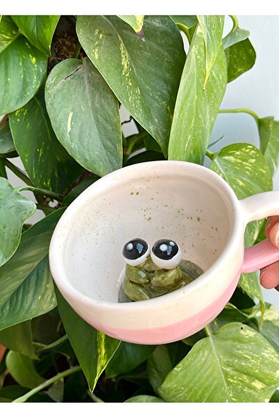 visera Pink Mug with Frog Figure as a Gift
