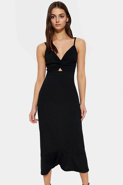 PayBuy Midi Length Knitted Crepe Dress V-Neck Cut Out Detail Durable Material Professional Appearance Comfortable and Stylish