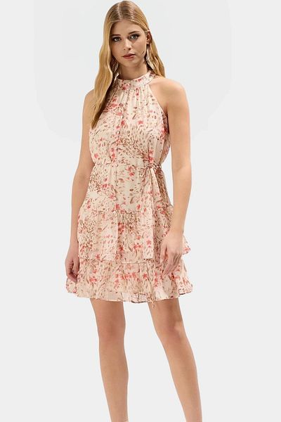 PayBuy Floral Pattern Halter Neck Mini Dress Lightweight Polyester Fabric Summer Casual Stylish Look
