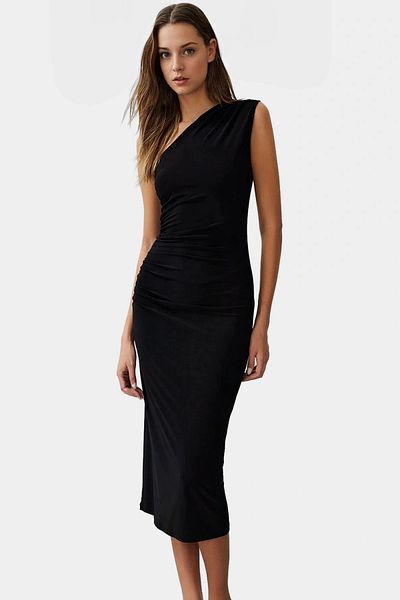 PayBuy One Shoulder Midi Pencil Dress Knitted Fabric Bodycon Daily Stylish Comfortable Use Superior Material