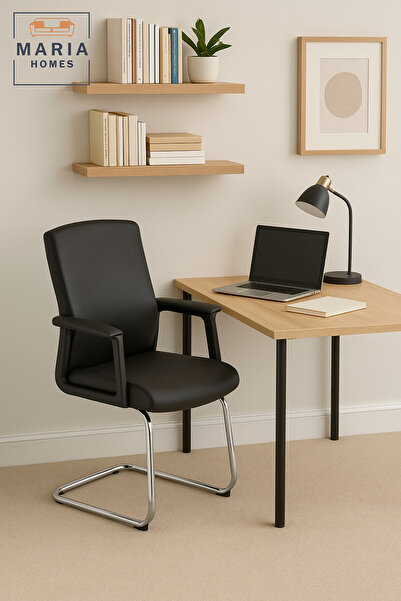 MARIA HOMES كرسي زائر أسود - تصميم أنيق مع قاعدة كروم معلقة