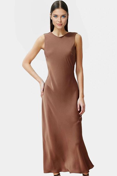 PayBuy Satin Maxi Dress Woven Fabric Boat Neck Straight Cut Summer Professional Appearance Comfortable Use