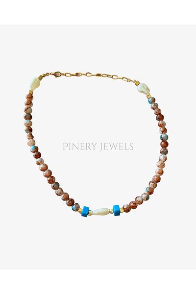 Pinery Jewels Brown Stone Large Beaded Summer Women's Necklace – Modern and Stylish Design