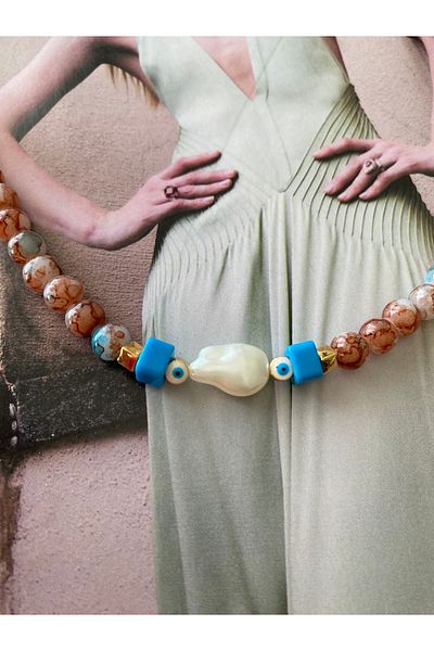 Pinery Jewels Brown Stone Large Beaded Summer Women's Necklace – Modern and Stylish Design