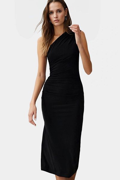 PayBuy One Shoulder Midi Pencil Dress Knitted Fabric Bodycon Daily Stylish Comfortable Use Superior Material
