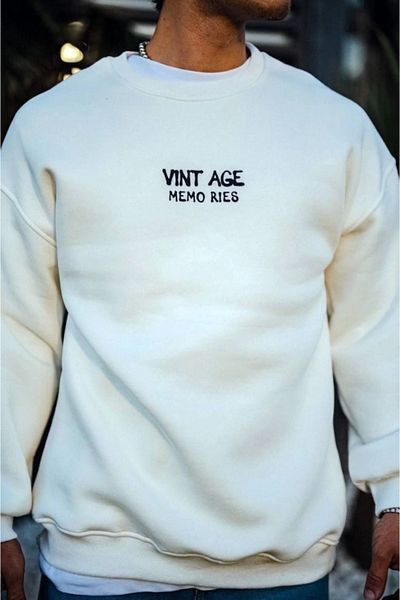 Butik Φούτερ Oversize Crew Neck με τρία κλωστές - Λευκό
