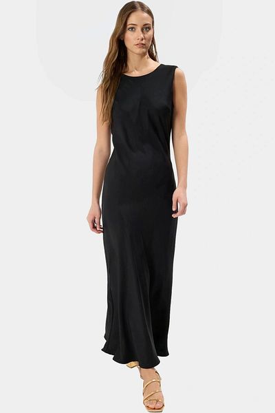 PayBuy Satin Maxi Dress Woven Fabric Boat Neck Straight Cut Summer Professional Appearance Comfortable Use