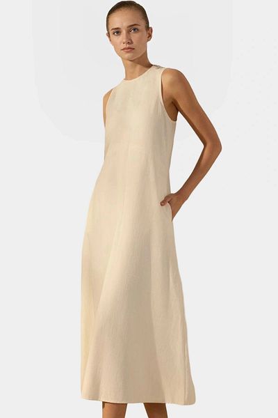 PayBuy Summer Midi Linen Blended Dress Stitching Detail Shift Mold Premium Quality