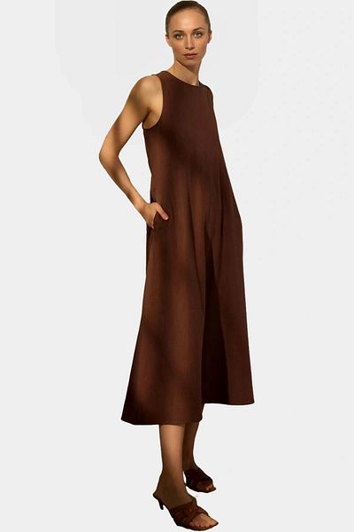 PayBuy Summer Midi Linen Blended Dress Stitching Detail Shift Mold Premium Quality
