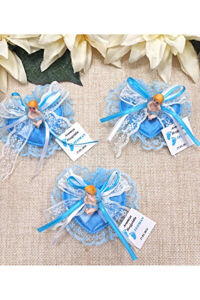 Murat Süs Saten Dantelli Bebek Biblolu Kalp 20 Adet | Erkek Bebek Şekeri