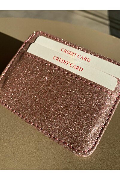 ÇANTA Luxury Leather Pink Glitter Card Holder