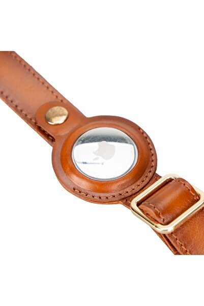 Lev Leather Deri Köpek Tasması, Airtag Bölmeli Hakiki Deri Köpek Tasması-İsim Yazılabilir