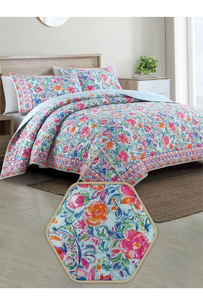 Bee Home Bed and Bath Aurora | 3 Pieces King Quilt Set - 270 X 234 Cm - Aurora Floral