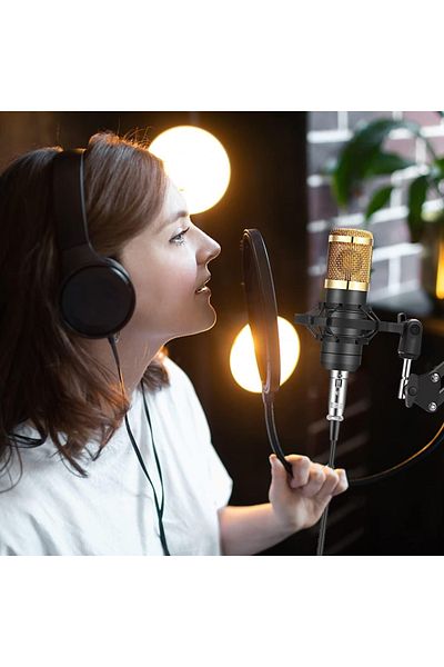 divendi-ro Condenser microphone set with mixer sound card, black-golden