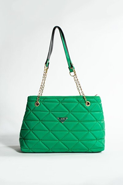 NBİBAGS NBI BAGS Black Quilted 3 Compartment Zipper Closure Chain Strap Lined...