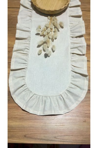 NURGİTA HOME Φυσικό Ακατέργαστο Λινό Βολάν Οβάλ Τρένο 30x80 cm Vintage