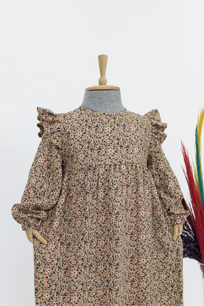 Betül Akbay Kız Çocuk Viskon %100 Pamuk Tesettür Elbise Amine Model Uzun Tam Boy Elbise