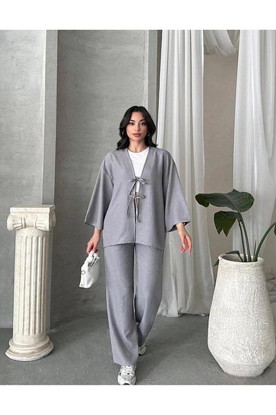 New Lune Women's Wear Linen Baglam Kimono Suit, Double Suit, Bottom Top Suit