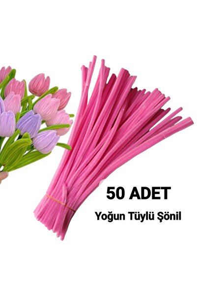 hyc heryerçiçeklenir 50 Adet Şeker Pembe Şönil, Çiçek Yapımına Uygun Tüylü Te...