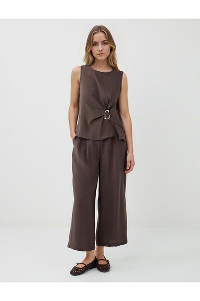 Jimmy Key Bitter Brown Relaxed Fit High Waist Wide Leg Short Woven Trousers