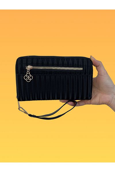 shiny ever Women's Wallet Black Gold Zipper Detail