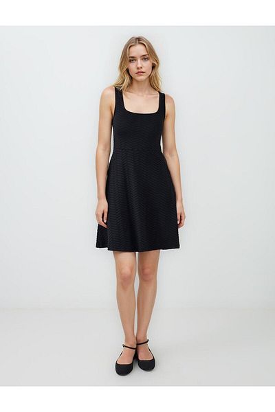 Jimmy Key Black Slim Fit Square Neck Strap Mini Dress